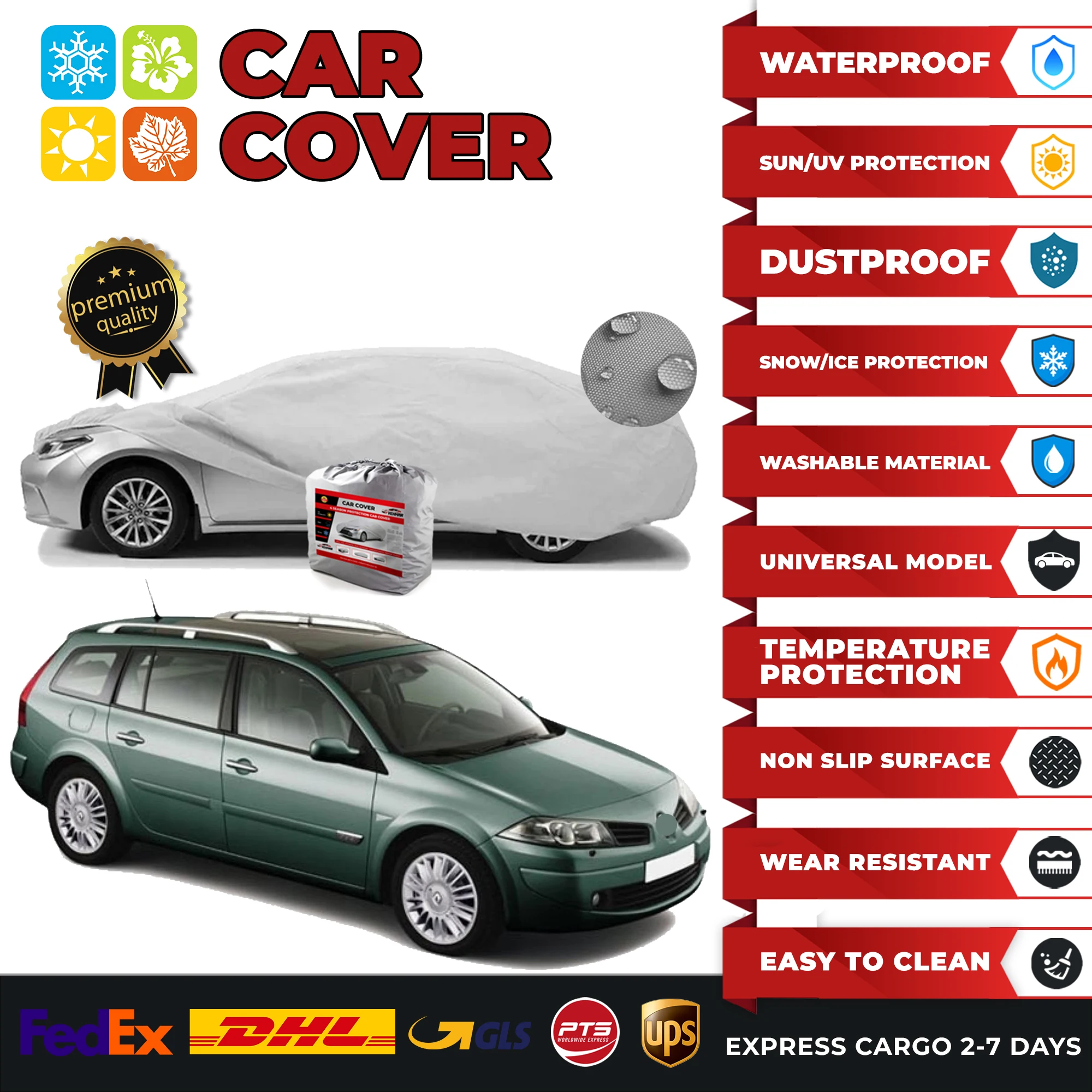 

Car Cover for Renault Megane 2 SW 2002-2008 Universal Car Covers Indoor Outdoor Full Auto Cover Sun UV Dust Resistant Protection