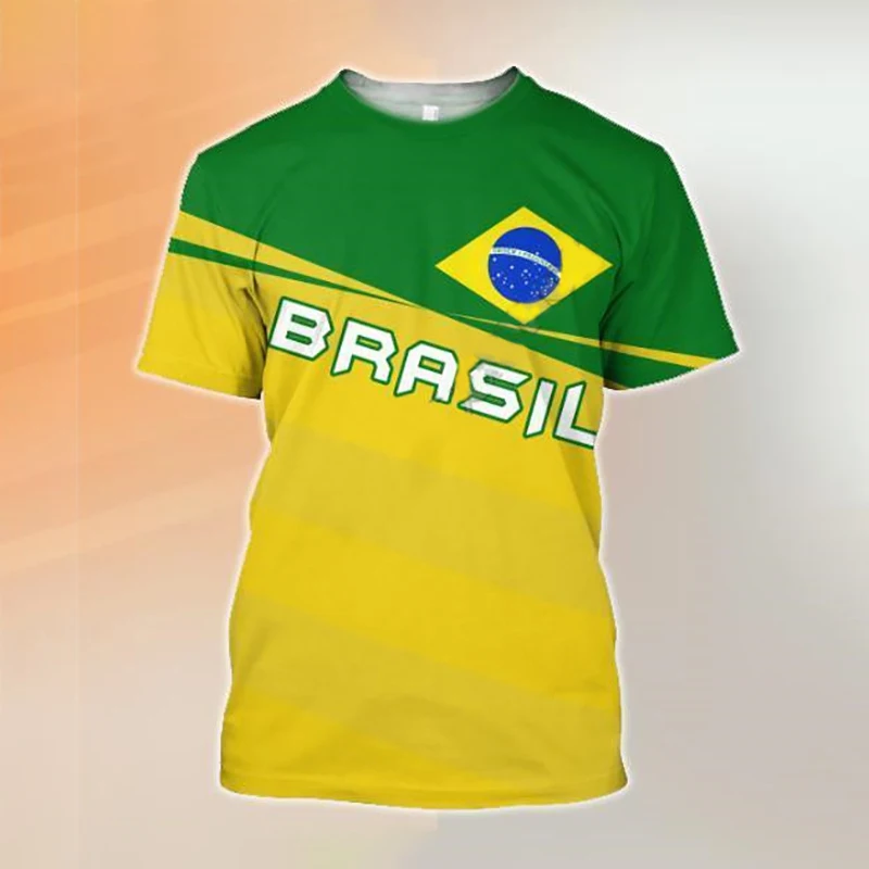 Brazil T Shirts For Men 3D Brazil Flag Print Cool Mens Clothing O Neck Fashion Half Sleeve Men T Shirts Large Size Tops Tees 6XL