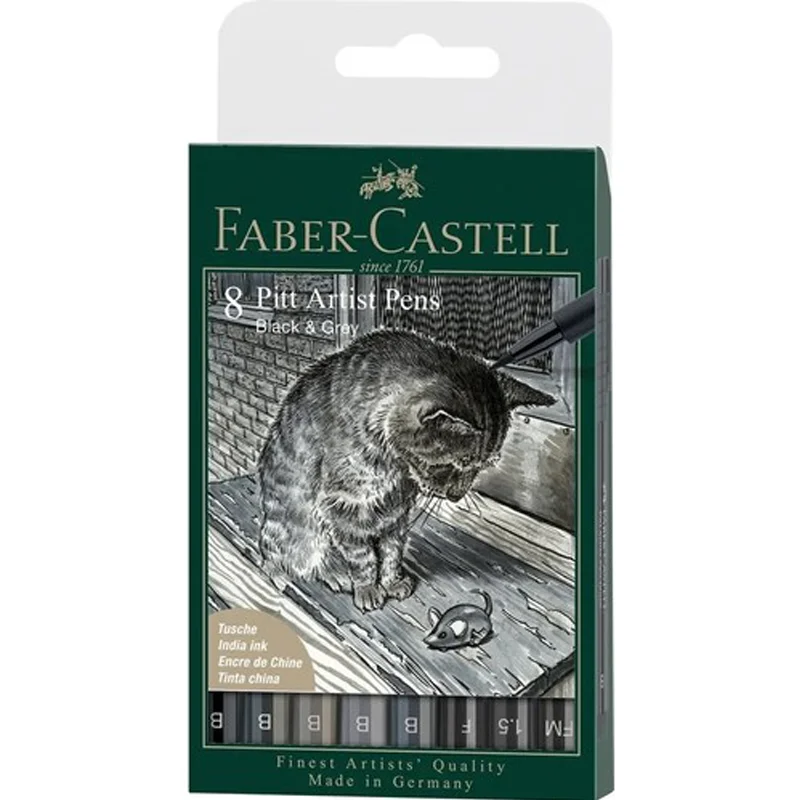 

Faber-Castell Faber Pitt Artist Pen Brush Tip 8, Gray & Black Shades