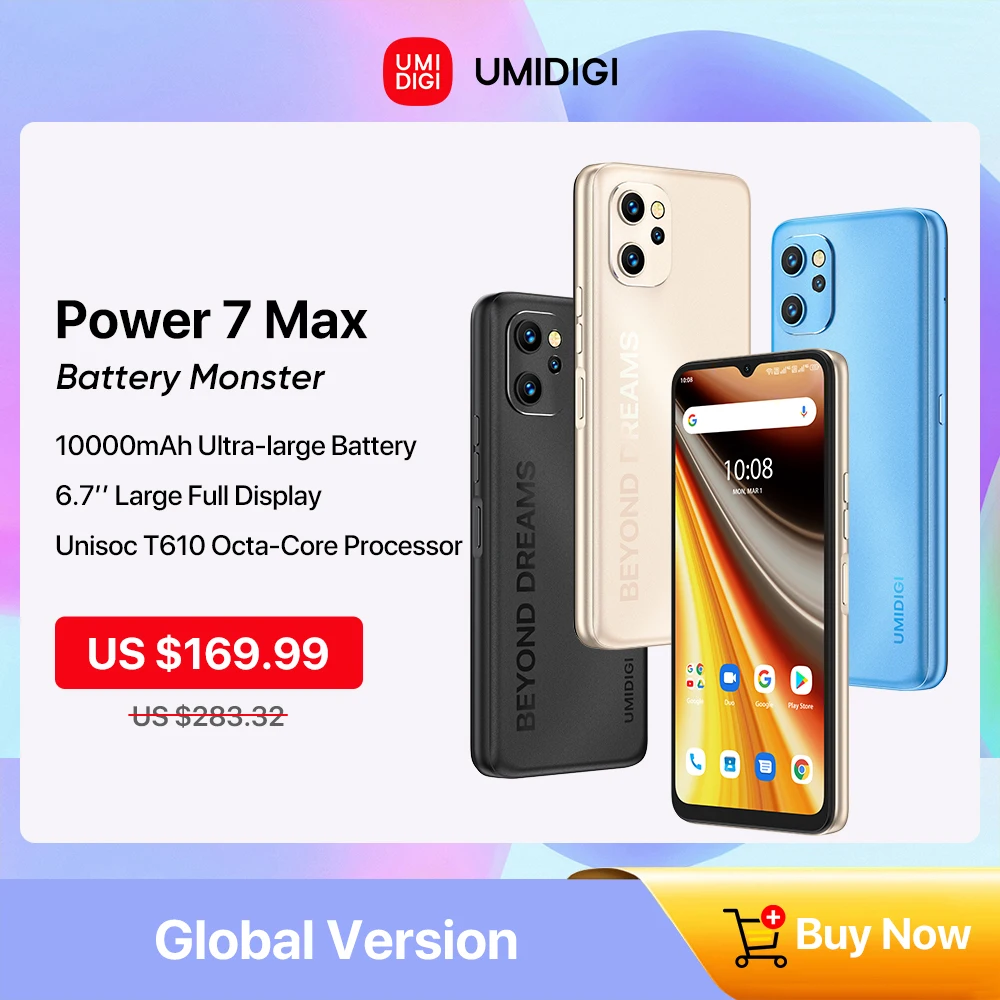 UMIDIGI Power 7 Max Android Smartphone 10000mAh Battery Unisoc T610 6GB 128GB 6.7 Display 48MP Camera NFC Cellphone Unlocked