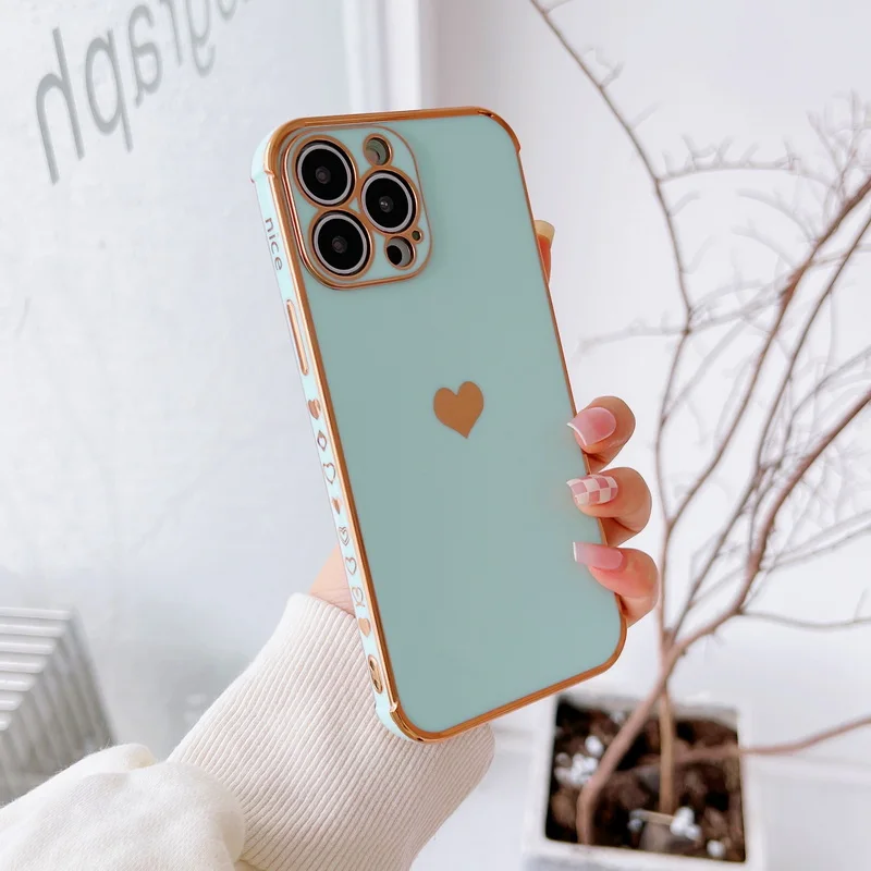 

Beautiful Plating Case For iPhone 13 Pro Max 12 11 Electroplated Love Heart Cover For iPhone 11 Pro Max Mini X XR XS 8 7 6 Plus