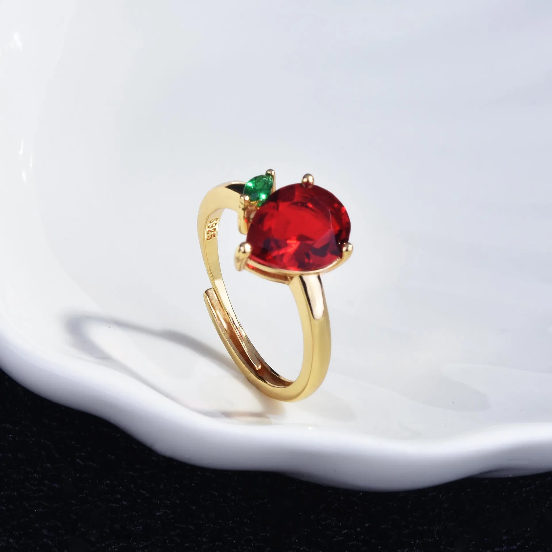 HOYON New Pigeon Blood Ruby Drop-Shaped Ring 18K Yellow Gold color Tourmaline Treasure Opening Adjustable Ring