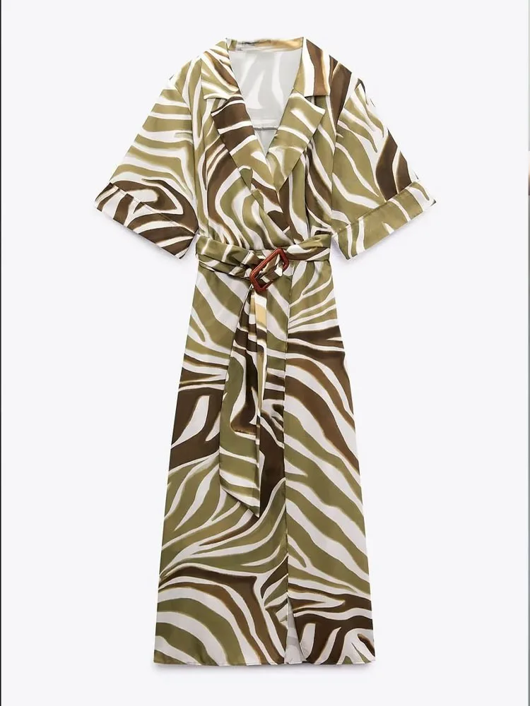 

Платье Zach AiIsa женское с отложным воротником, модная рубашка с коротким рукавом и ремнем в стиле ретро, текстурное свободное повседневное, на ...