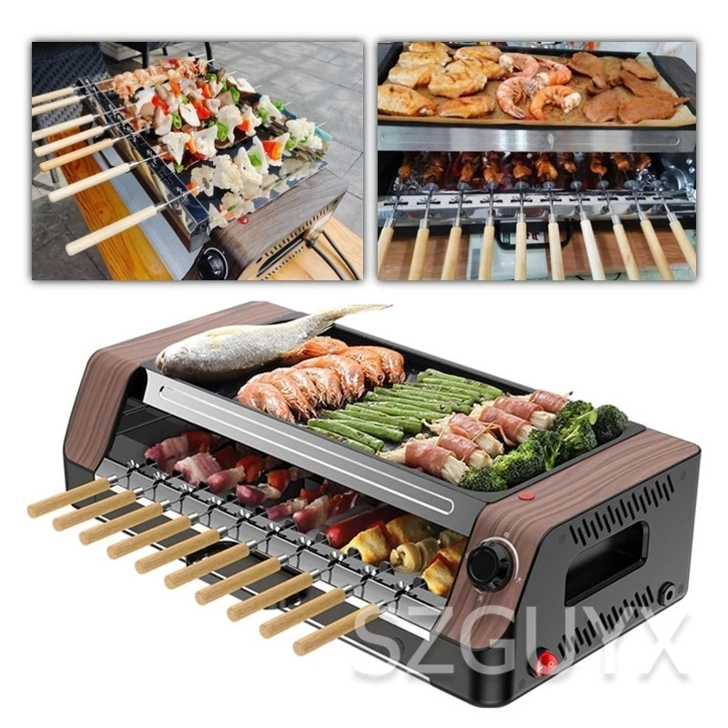Household automatic rotating smokeless home barbecue hot dog automatic rotating barbecue machine mutton skewers barbecue machine
