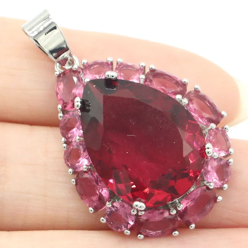 

38x23mm Hot Sell Big Drop 20x15mm Pink Tourmaline Women Wedding 925 Silver Pendant