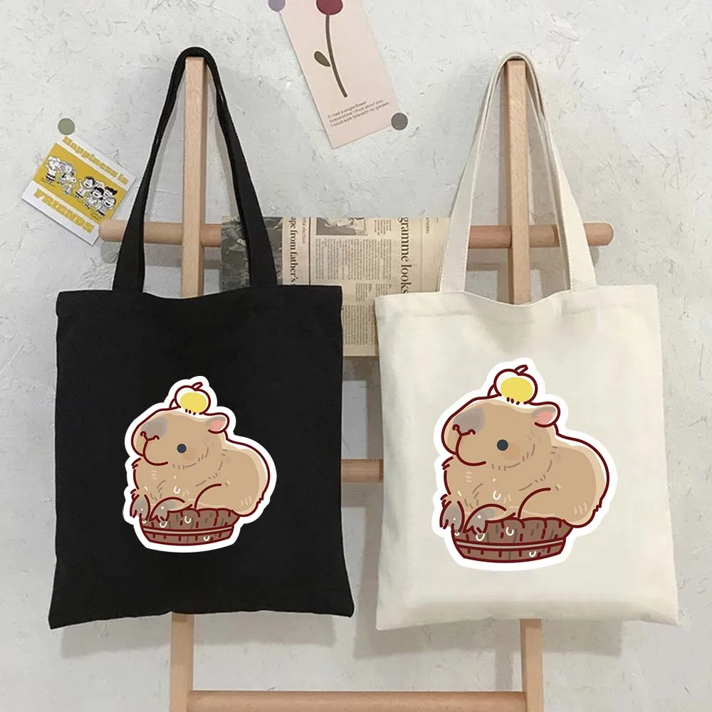 

Capybara Washes Cute Cartoon Printed Tote Bags for Women Canvas Shopping Bag Eco Large Capacity Reusable Handbags