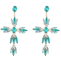 personality rhinestone cross flower statement earrings for woman party casual jewelry