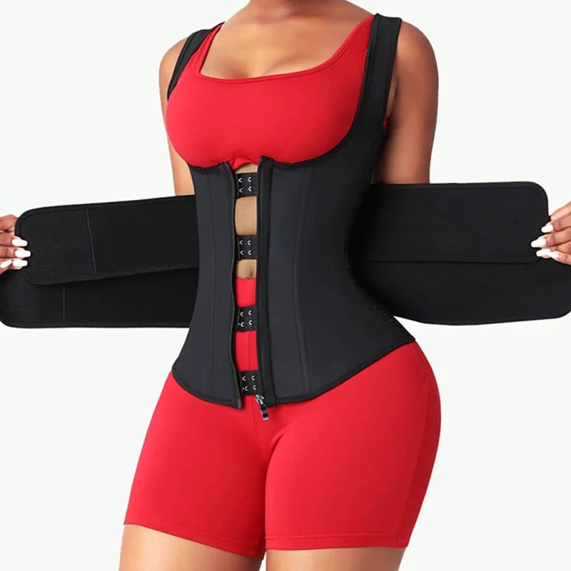 Latex Waist Trainer Vest Snatched Corset Women Double Strap Body Shaper 2 Belt Waist Cincher Shapewear Slimming Band Enhancer