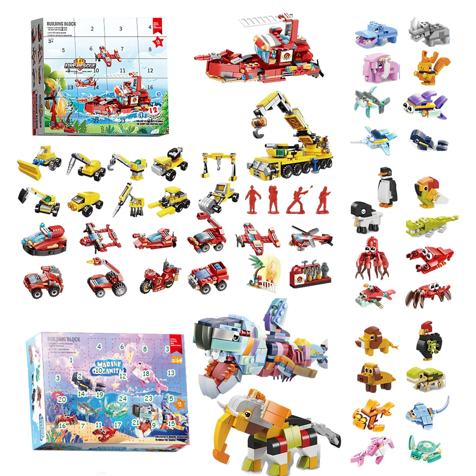 

Christmas Countdown Calendar 24Pcs Christmas Sea Animals Toy DIY Building Blocks Model Kids New Year Toys Animal Advent Calendar
