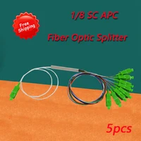 5PCS/ Lot PLC Optical Splitter SC APC 1X8 FTTH Fiber Optic Splitter Optical Coupler Singlemode Simplex Micro Steel Tube Pipe