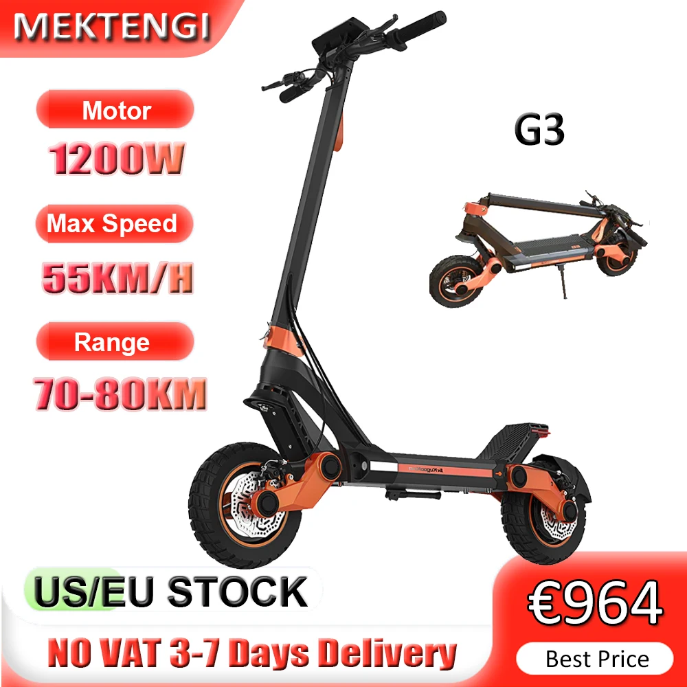 

G3 Electric Scooter for Adults 1200W Motor 52V 18Ah Battery Max Speed 50KM/H 10.5 Inch Off-Road Tire Powerful Folding EScooter