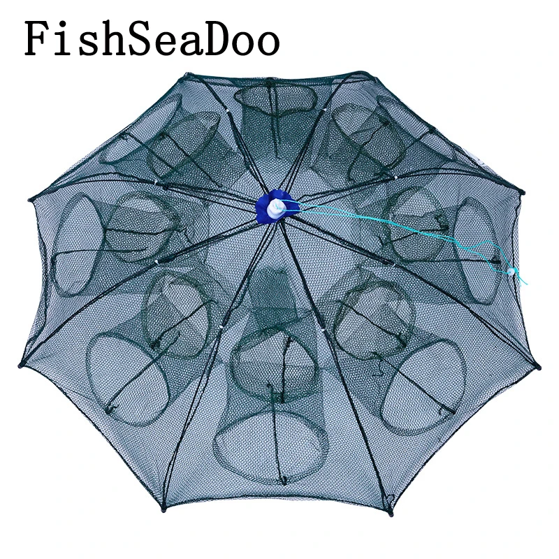 Automatic Lobster Basket Shrimp Crayfish Pots Fishing Crab Net Foldable Umbrella Trap Entrance 4 6 8 10 12 Holes