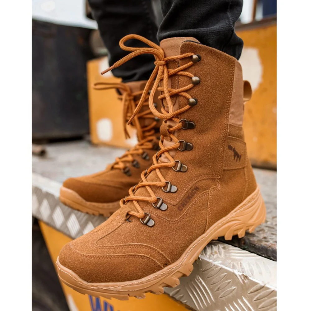 CFN Store 2023 Boots for Men Tan Artificial Leather Lace-Up Winter Fashion Warm Snow Plus Size Ankle Footwear High Quality Military Shoes Tactical Trekking Camping Outdoor 051