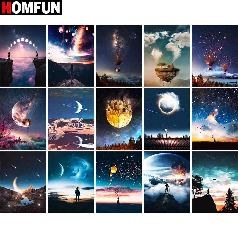 

Алмазная живопись HOMFUN «Парные лунные шары», набор для алмазной вышивки «сделай сам», квадратная круглая 5D Вышивка крестиком, украшение для ...