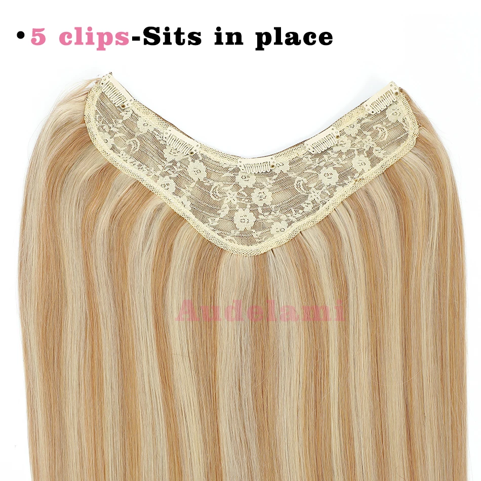 Audelami накладные человеческие волосы на заколке V-образные прямые Remy 5 заколок 14-28