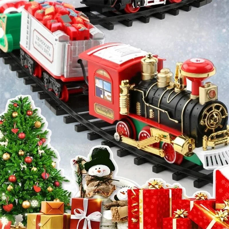 

Украшение для новогодней елки, рама для поезда, железнодорожный автомобиль со звуком и светом, автомобиль на рельсах, рождественские подарки для детей, Рождественский поезд