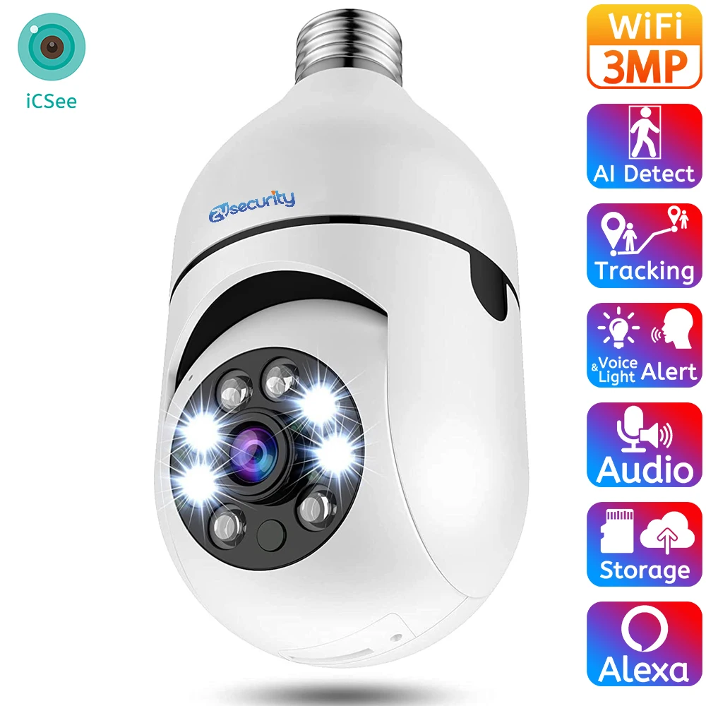 

2K Wi-Fi камера с лампочкой, цветная камера ночного видения, прожектор, сигнализация, умная домашняя камера наблюдения, автоматическое отслеживание, аудио, IP-камера