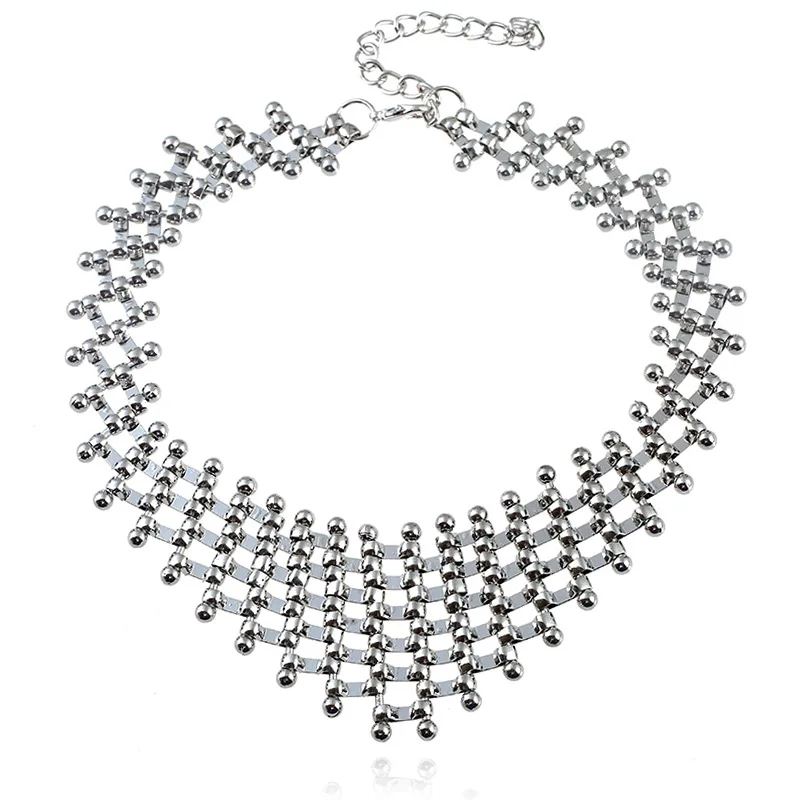 

Trendy Silver Color Collar Statement Choker Necklace For Women Vintage Handmade Geometric Chain Necklaces Party Wedding Jewelry