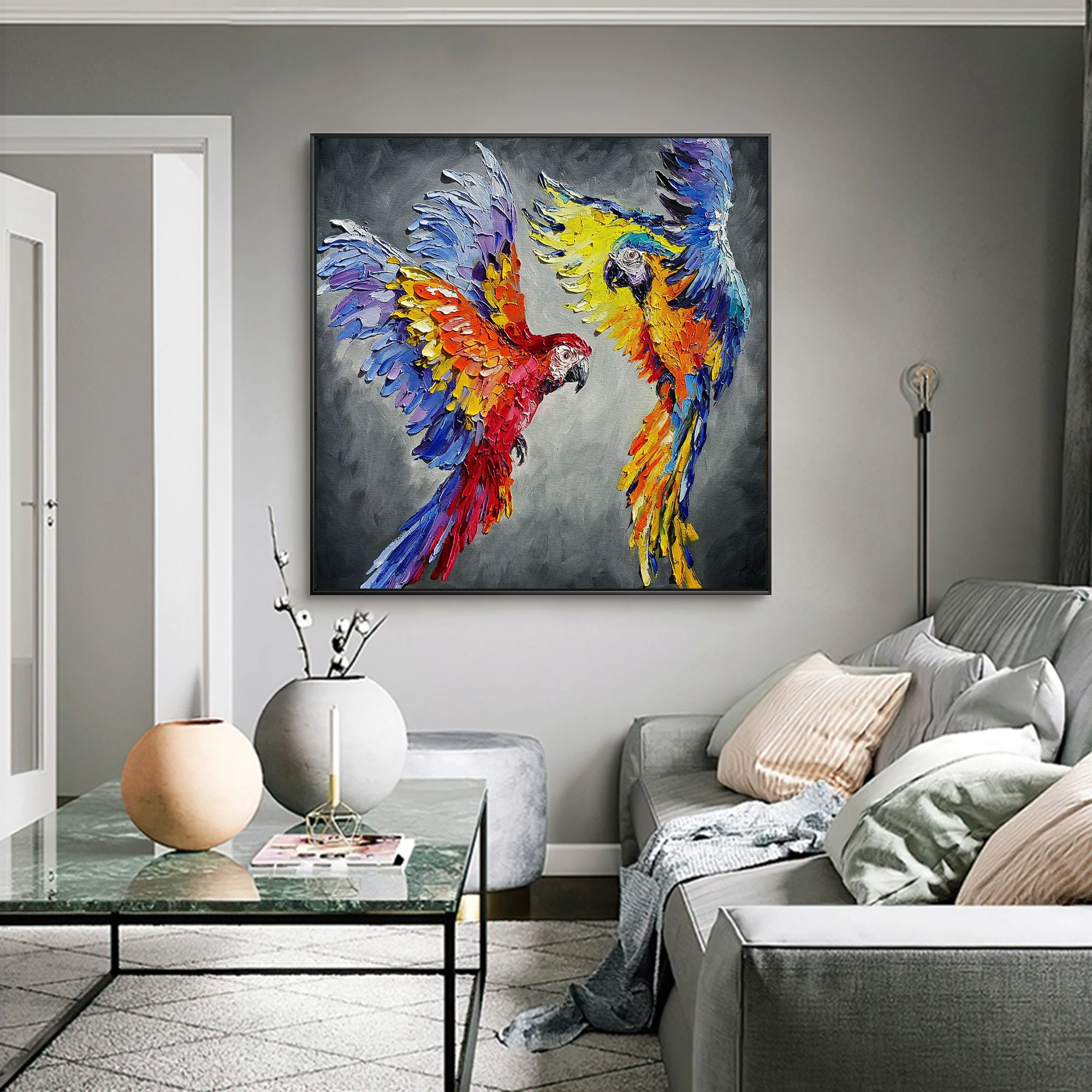 Красочный Попугай акриловая животная живопись на холсте большая настенная
