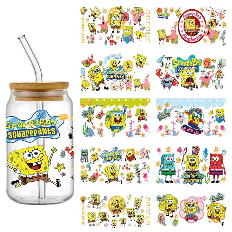 Мультфильм Губка Боб Квадратные Штаны желтый УФ-наклейка для чашки DTF 16 унций Libbey