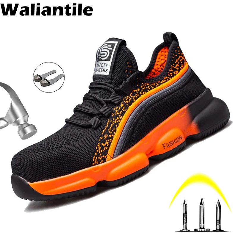 

Waliantile Breathable Mesh Safety Shoes Men Outdoor Anti-smashing Industrial Work Shoes Puncture Proof Security Safety Sneakers