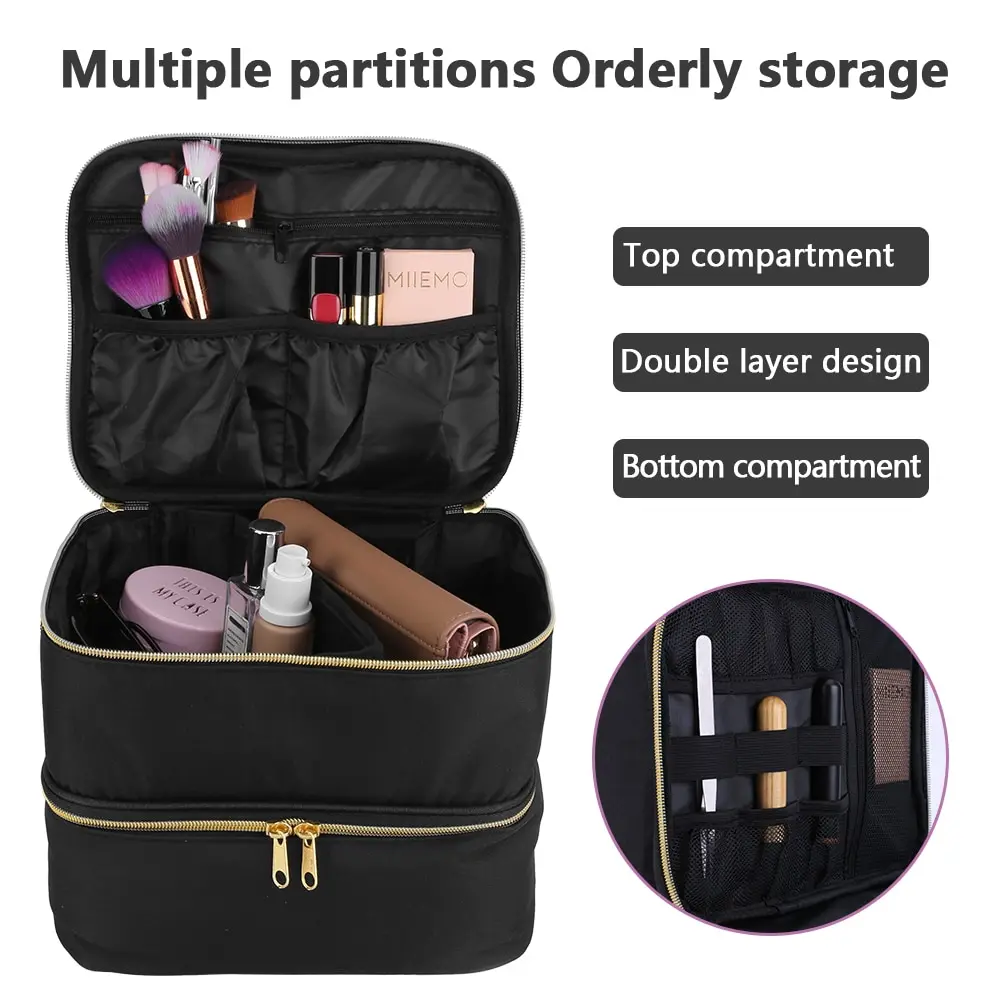 30 Grids Nylon Makeup Bag Double Layer Design Handbag Manicure Bag with Handle Travel Essentials Oil Case Nail Organizer Bag