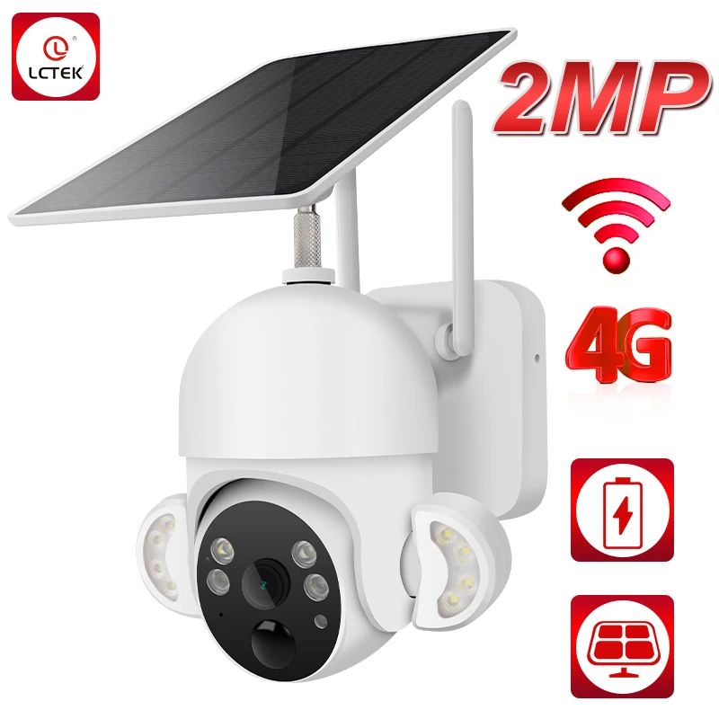 LCLCTEK 4G Solar Powered PTZ Security Camera Full Color Floodlight WIFI Wireless Outdoor CCTV Camera For Farm Orchard