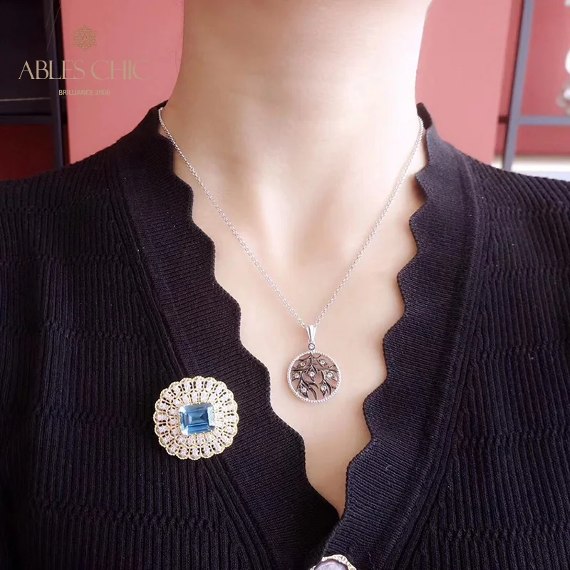 Sterling Silver 7ct Natural Topaz Brooch Traditional Fretworks Flower Bridal Wedding Pin C11N3S26200