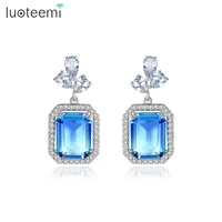 luoteemi brand exquisite blue stone drop earrings for women party dating shiny cz luxury treasure female girl accessories 2022