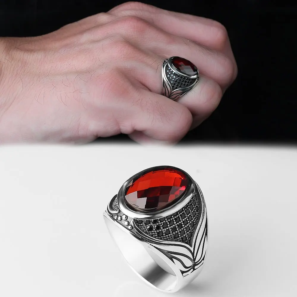 

Узорчатое мужское кольцо из стерлингового серебра 925 пробы Циркон Камни Высококачественные турецкие украшения