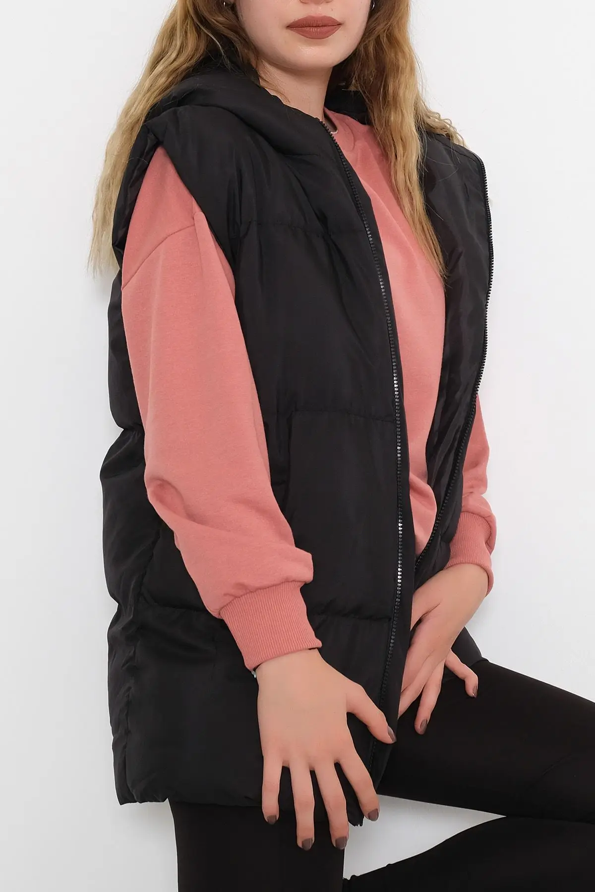 

Women's Black Hooded Inflatable Vest Winter Autumn new Season Free Shipping