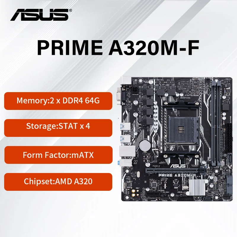 

NEW ASUS PRIME A320M-F with AMD AM4 uATX motherboard with 5X Protection III, DDR4 3200MHz, SATA 6Gbps and USB 3.1 Gen 1