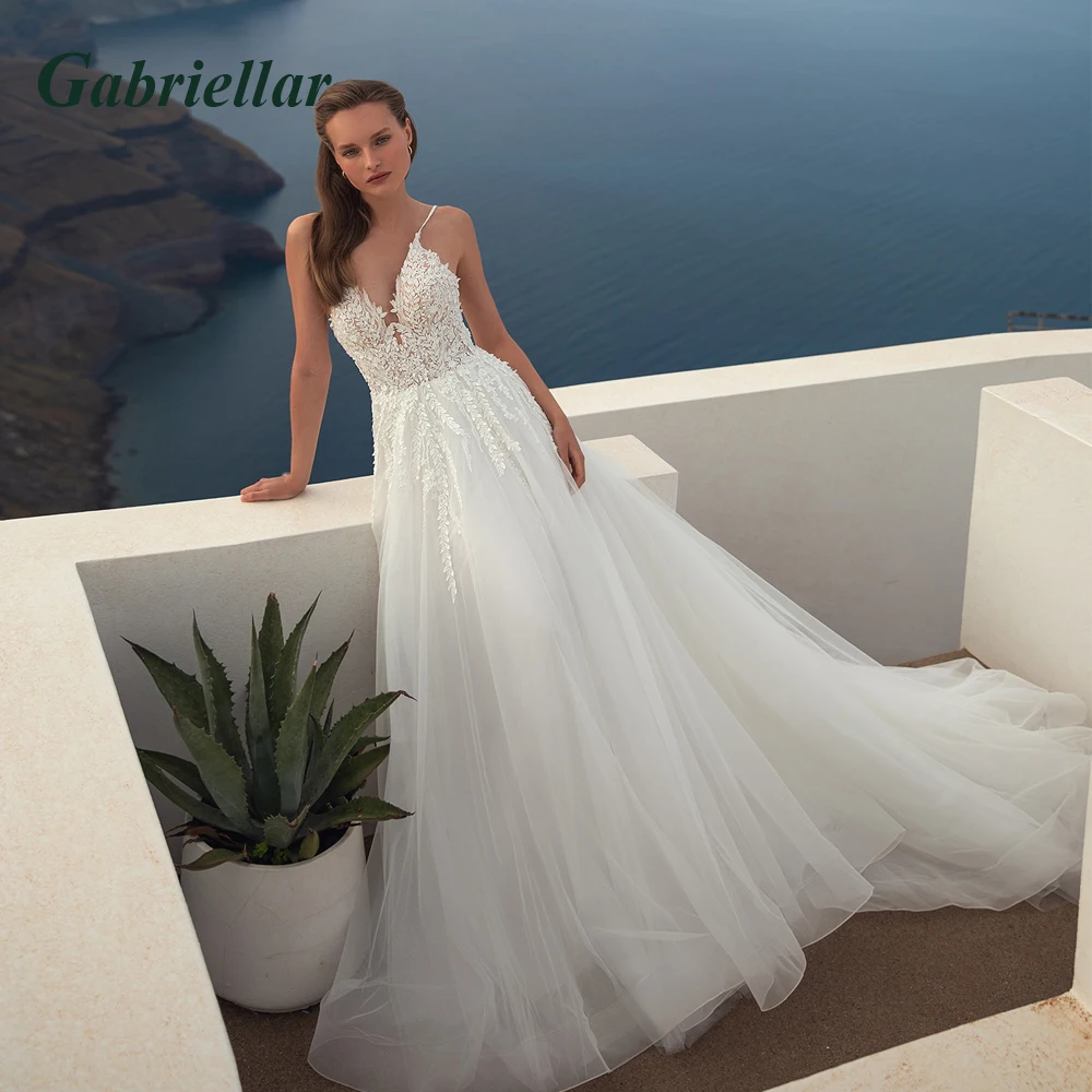 

Gabriellar Exquisite Wedding Dress For Bride V-neck Backless Appliques A-line Wedding Gown Abito Da Sposa Personal Customization