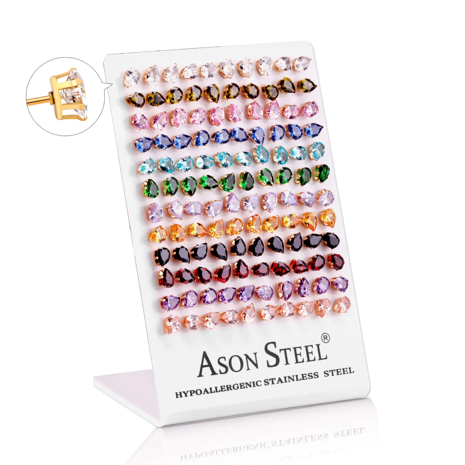 

Серьги-гвоздики из нержавеющей стали с фианитом, 60 пар