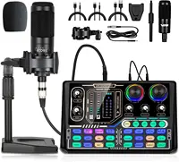 Podcast Equipment Bundle, tenlamp Audio Mixer with Live Sound Card and PK King Podcast Microphone Bundle, All-In-One Podcast Kit