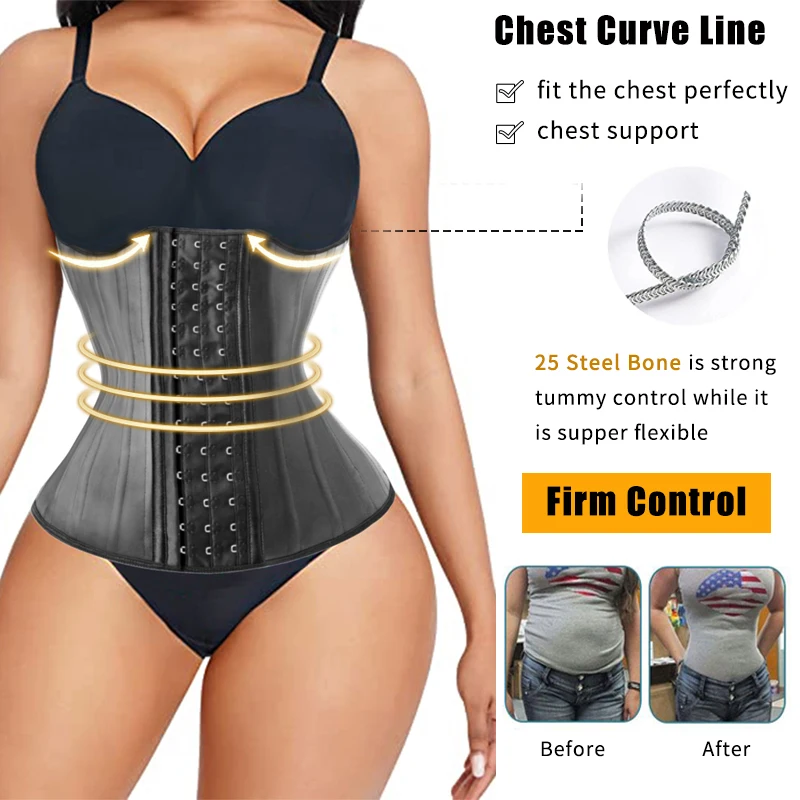 Latex 25 Steel Bone Waist Trainer Belt Corset Firm Control Body Shaper Cincher Shapewear Underbust Hourglass Sports Girdle Fajas
