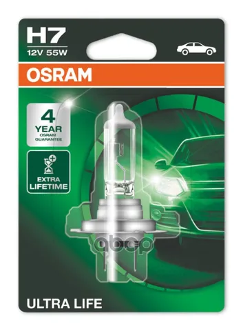 Лампа галогенная OSRAM ULTRA LIFE 12V H7 55W 2 шт 64210ULTHCB