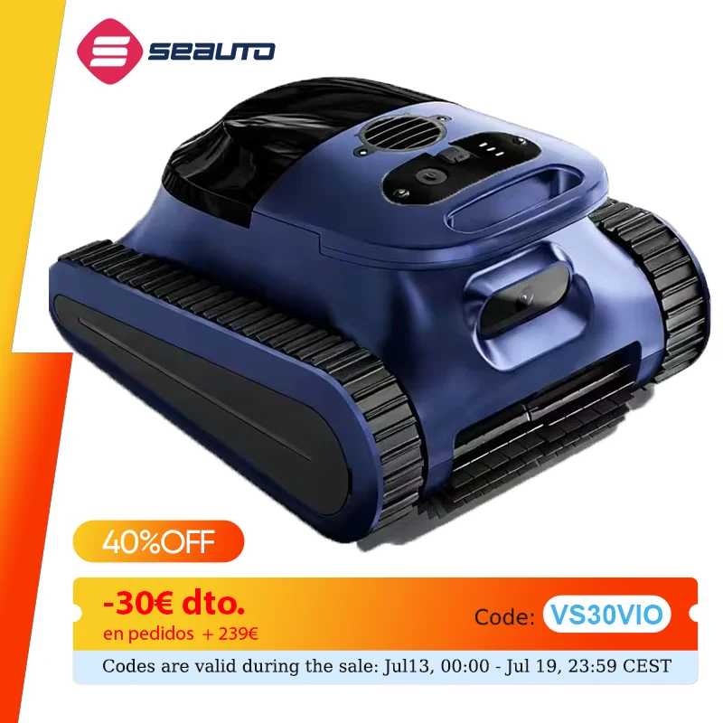 Seauto BLUE Robotic Pool Vacuum, Wall-Climbing Robot, Automatic Pool Cleaner, Suitable for Walls and Floors of 2000 Square Feet