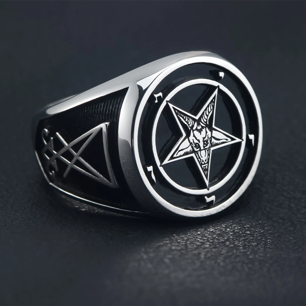 Фото Церковь Сатаны, Sigil Baphomet, Lucifer, сатановая печатка, значок, языческое серебряное кольцо №3
