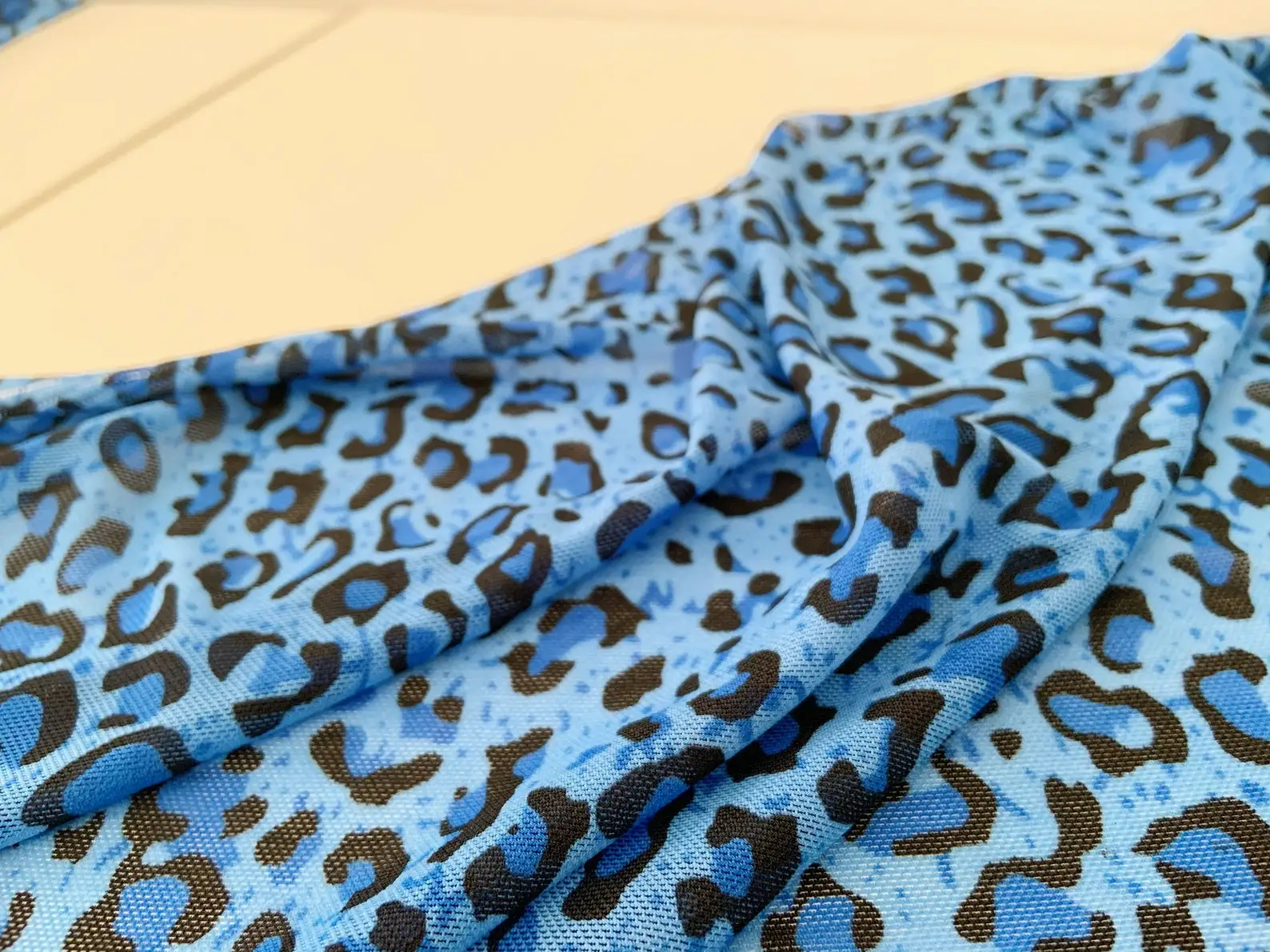 

1 Yard Blue Stretchy Tulle Fabric With Leopard Print Sexy Elastic Power Mesh Fabric with Leopard