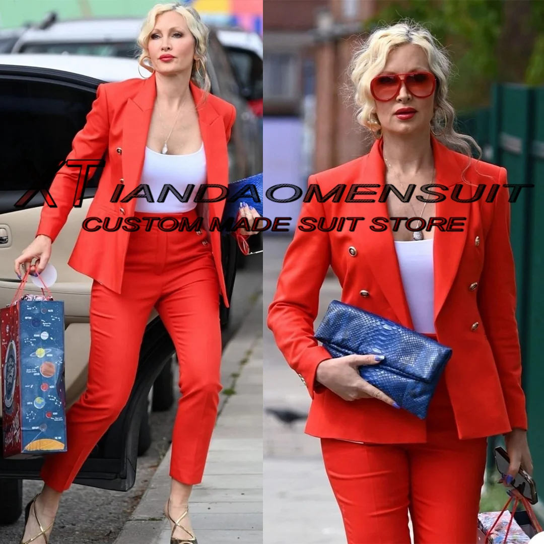 Red Women's Suit 2 Piece Double Breasted Jacket Pants Business Office Workwear Lady Party Blazer Trousers