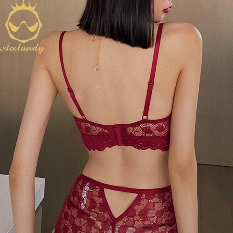 ACELANDY-French Lace Women Underwear Lingerie Push Up Brassiere Lace Underwear Set Sexy Bra Set High-Waist Panties For Undies