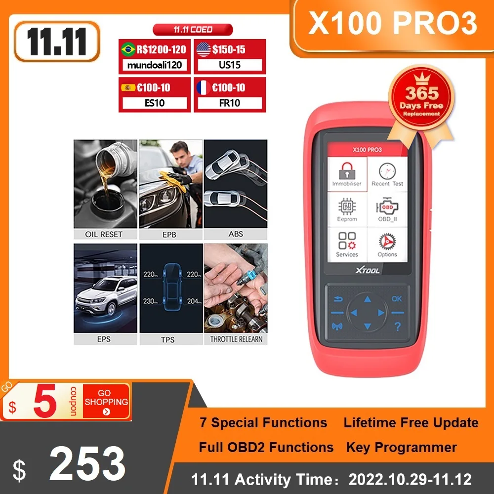 

XTOOL X100 Pro2 Auto OBD2 Automotive Scanner Key Programmer X100PRO3 Car Code Reader Scanner Car Diagnostic Tools Free Update