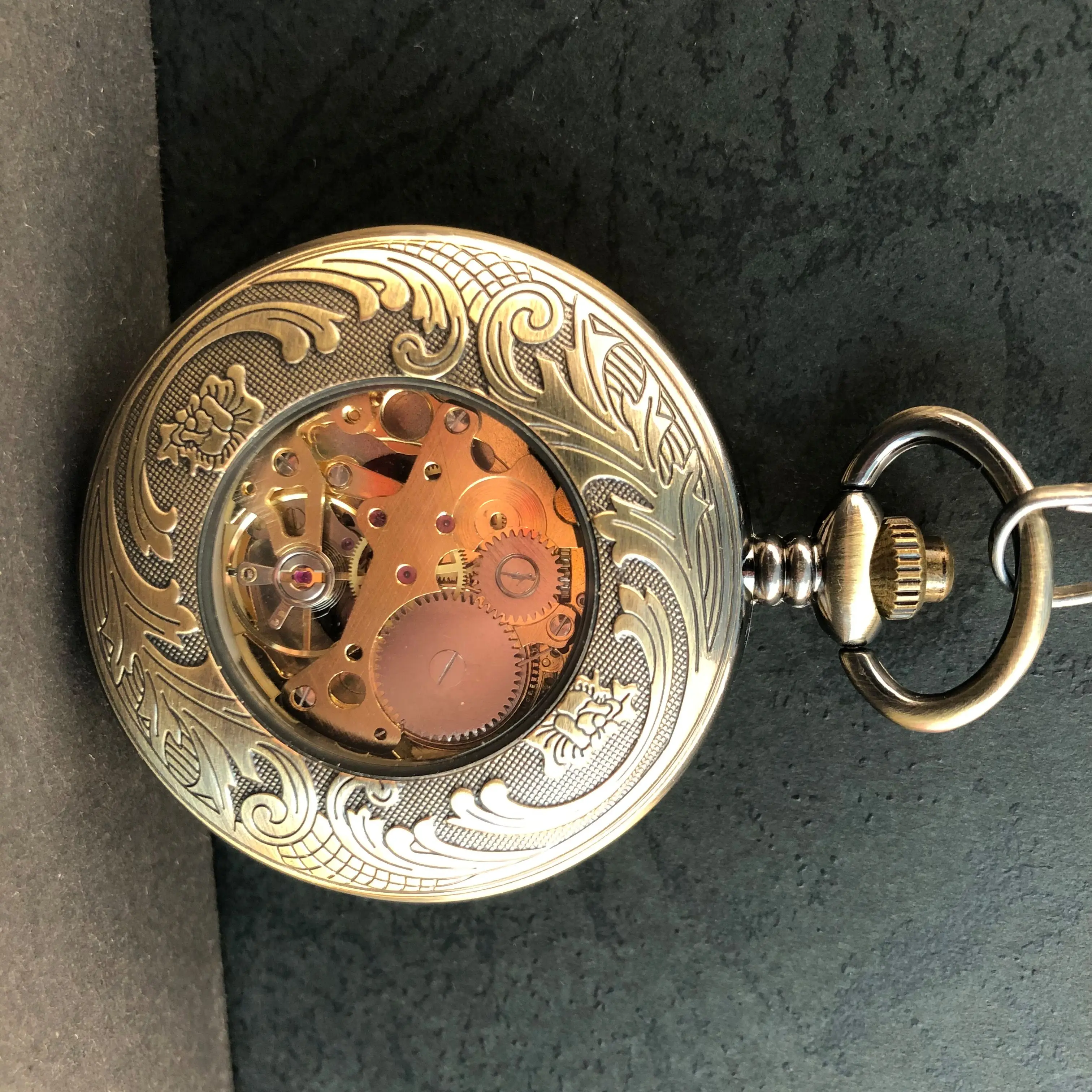 Exquisite Carved Stars And Moon Mechanical Roman Numerals Pocket Watch Necklace Pendant Gifts For Women Or Man with Fob Chain