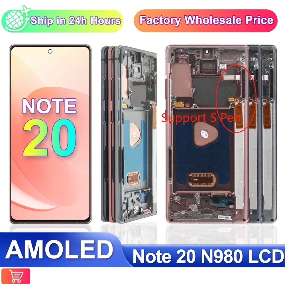 

Note20 5G N981B/DS N981U Super Amoled 6.7" LCD For Samsung Galaxy Note 20 N980F N980F/DS +Frame Display Touch Screen Assembly