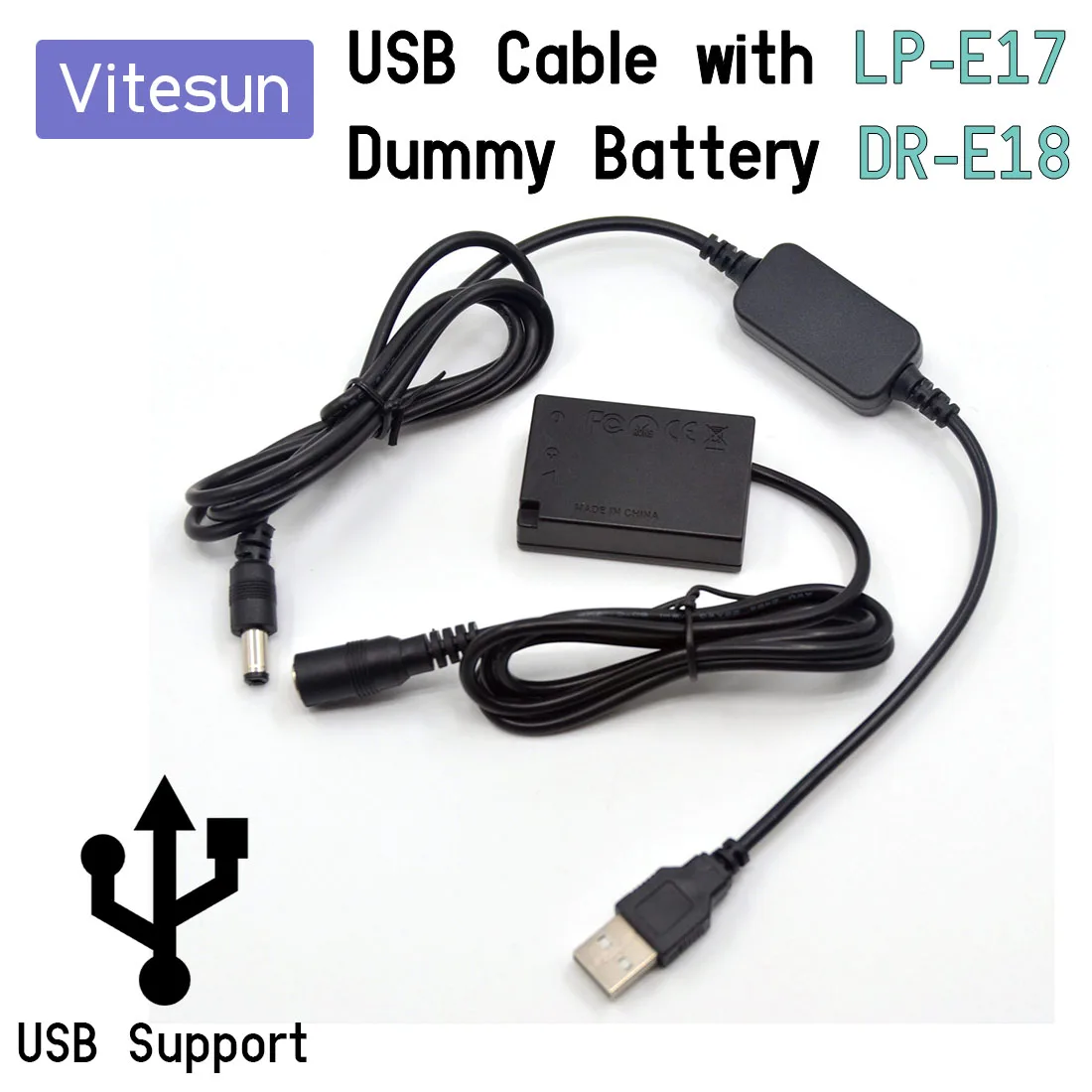 

LP-E17 DR-E18 Dummy Battery + USB Power Bank Cable Adapter for Canon EOS 750D Kiss X8i T6i 760D T6S 77D 800D 200D Rebel SL2