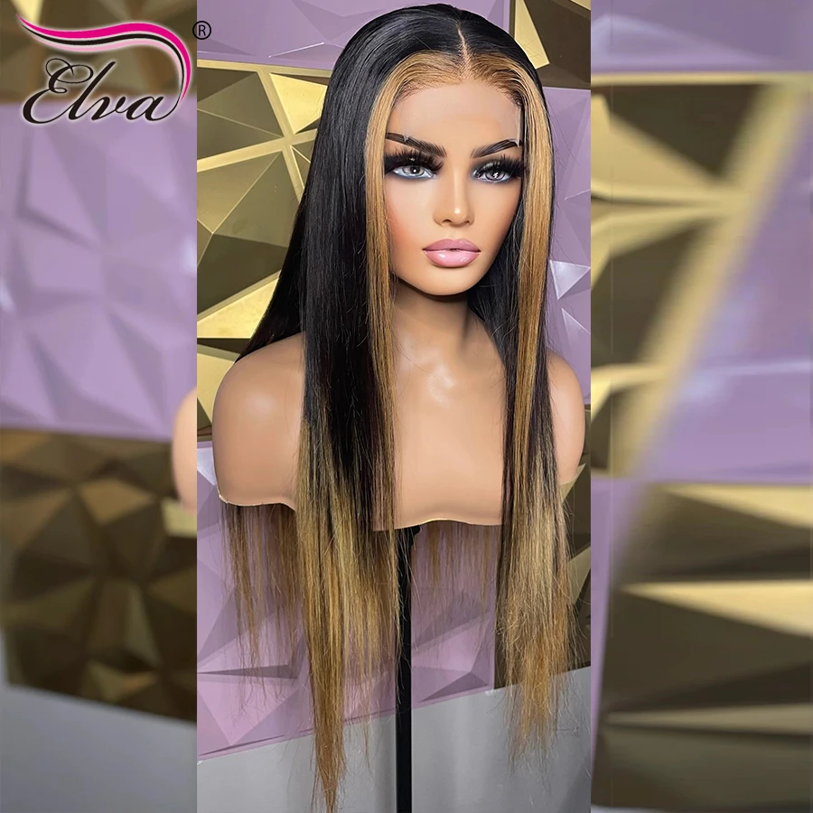 13x6 парики из прямых человеческих волос с эффектом омбре Elva бразильские волосы