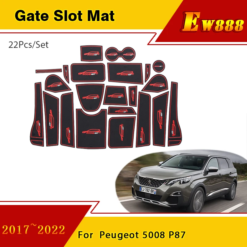 Противоскользящие коврики с канавками для двери Peugeot 5008 P87 2017 ~ 2022 2018 2019 резиновая