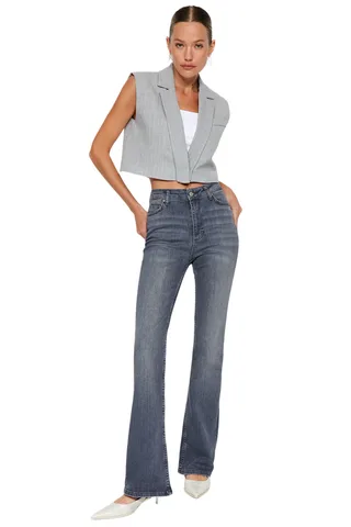 Женские прямые расклешенные джинсы Trendyol с завышенной талией