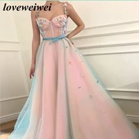 spaghetti straps evening dresses 2022 sweetheart a line prom party dresses formal women handmade flower evening gown with sash